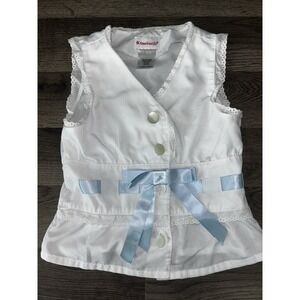Preowned Gently Used  American Girl‎ Pajamas Top White/Blue Bow Size 7/8